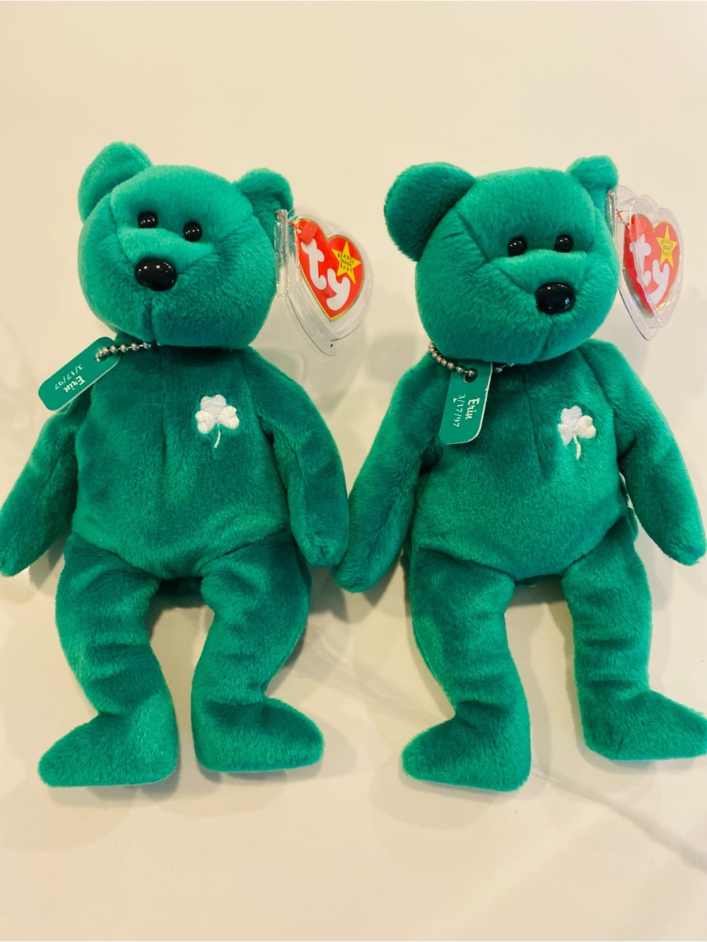 Ty Green Shamrock Bear Plush Pair - Emerald Beanie Buddies